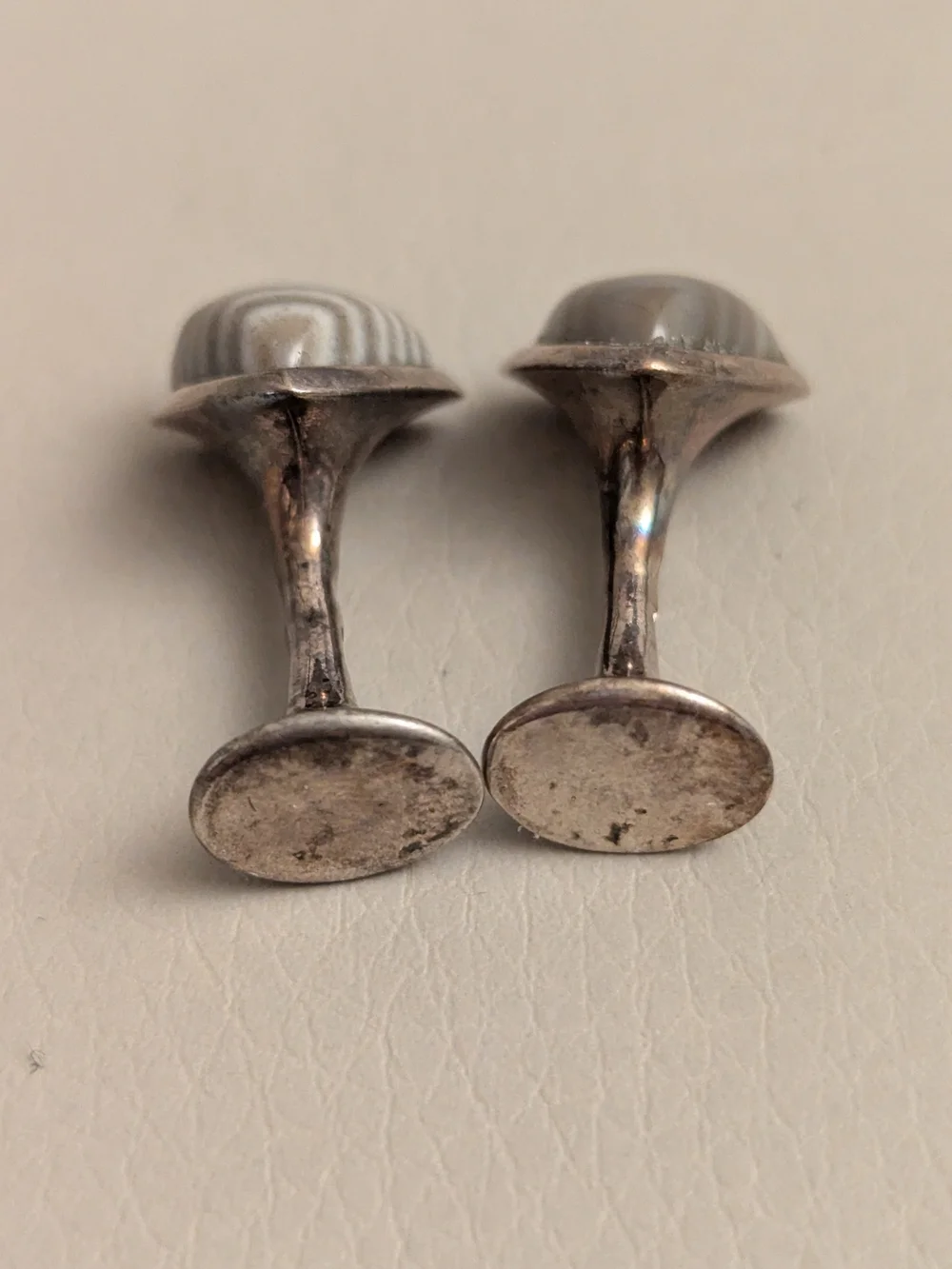 Vintage Mid Century 925 Silver Modernist Triangle Agate Cufflinks